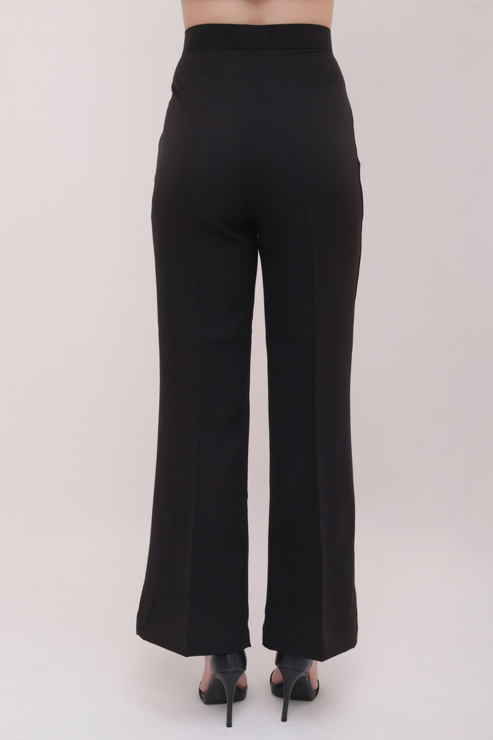 High Waist Flared Trousers - Black
