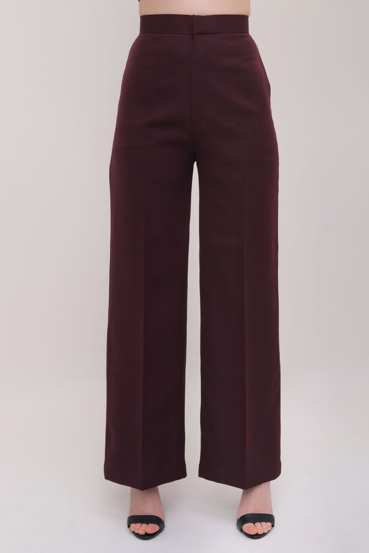 Straight Fit High Waist Trousers - Brown