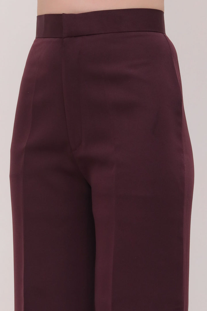 Straight Fit High Waist Trousers - Brown