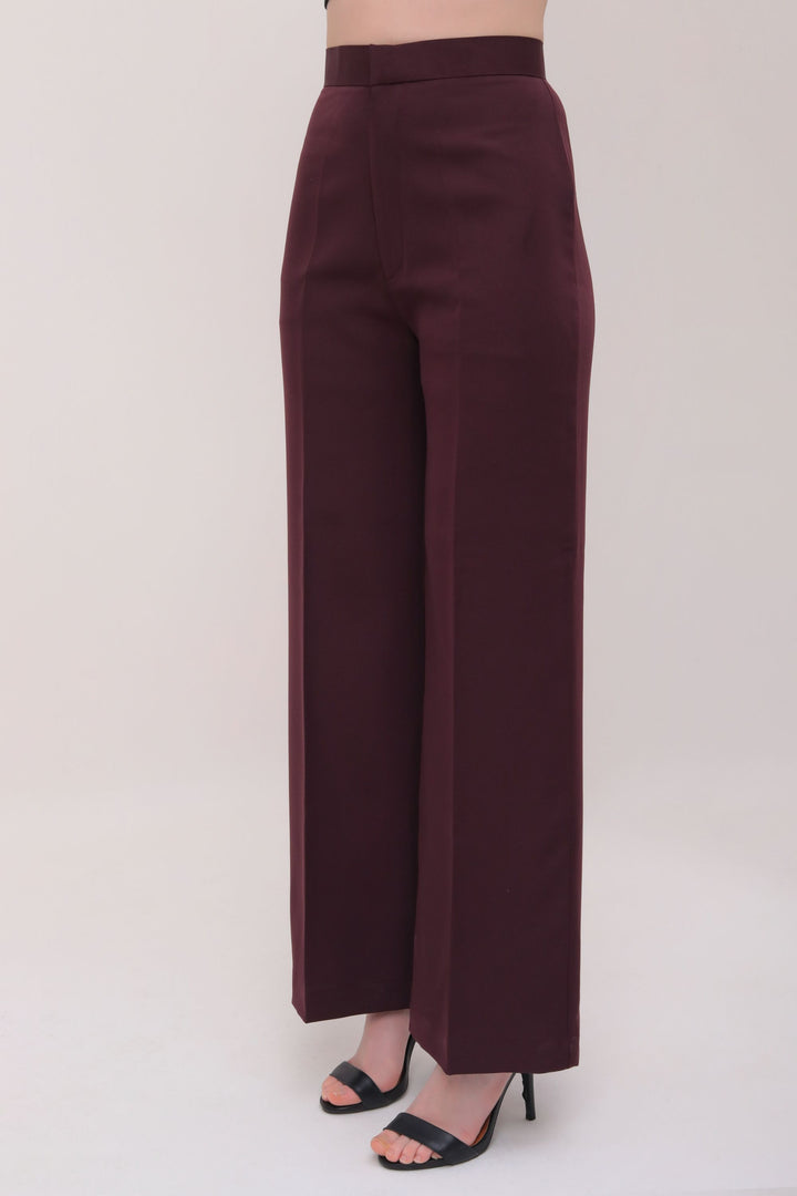 Straight Fit High Waist Trousers - Brown