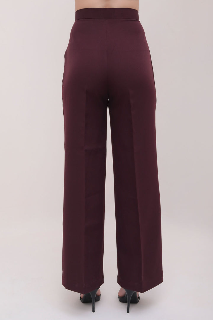 Straight Fit High Waist Trousers - Brown