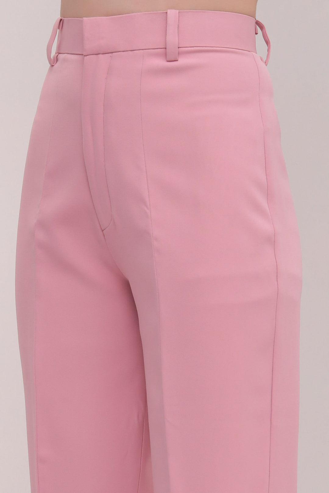 Cropped Front Slit High Rise Trousers - Pink
