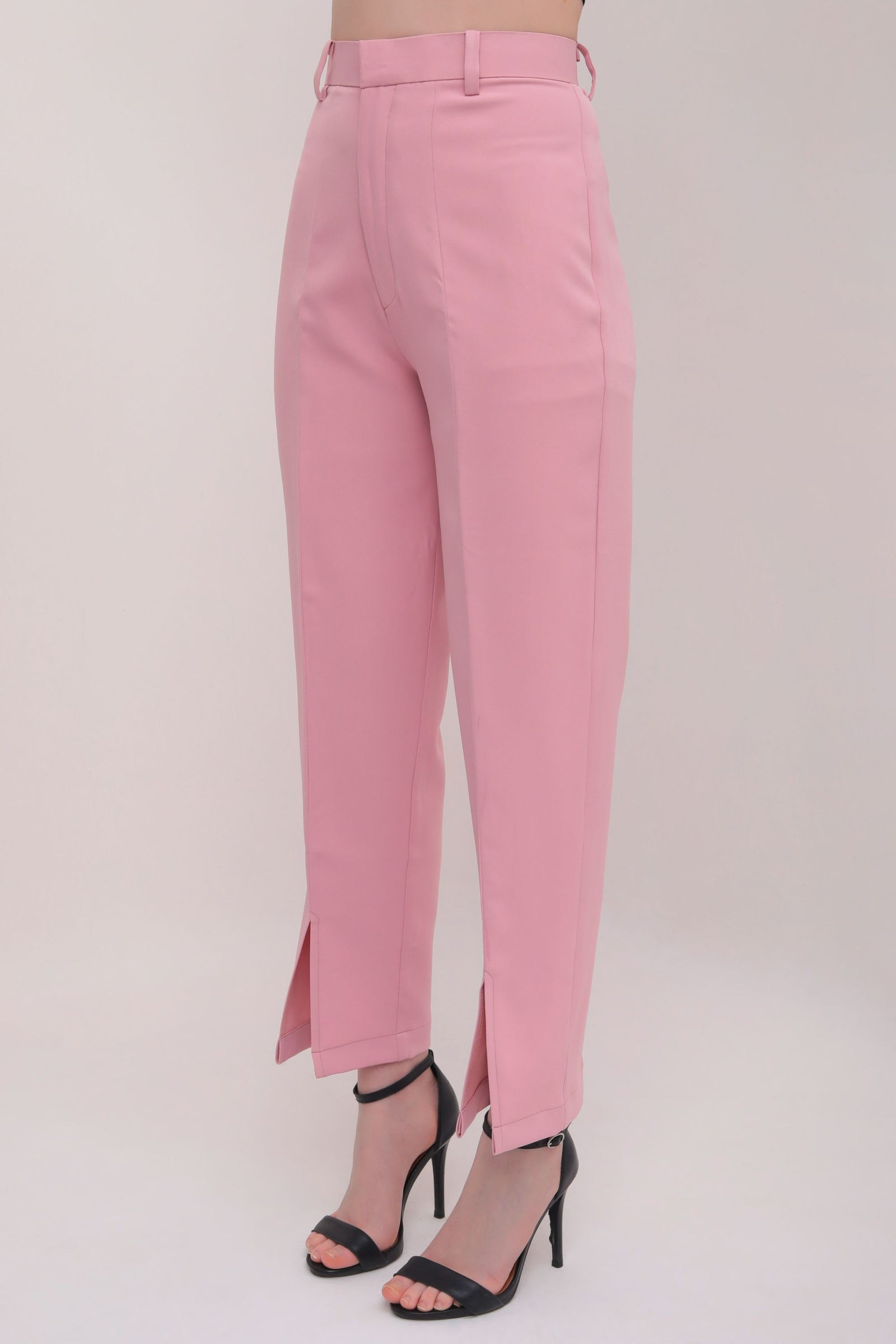 TESTING Cropped Front Slit High Rise Trousers - Pink
