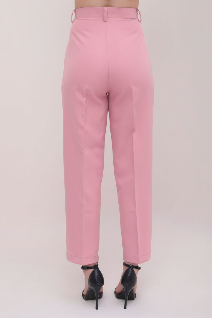 Cropped Front Slit High Rise Trousers - Pink