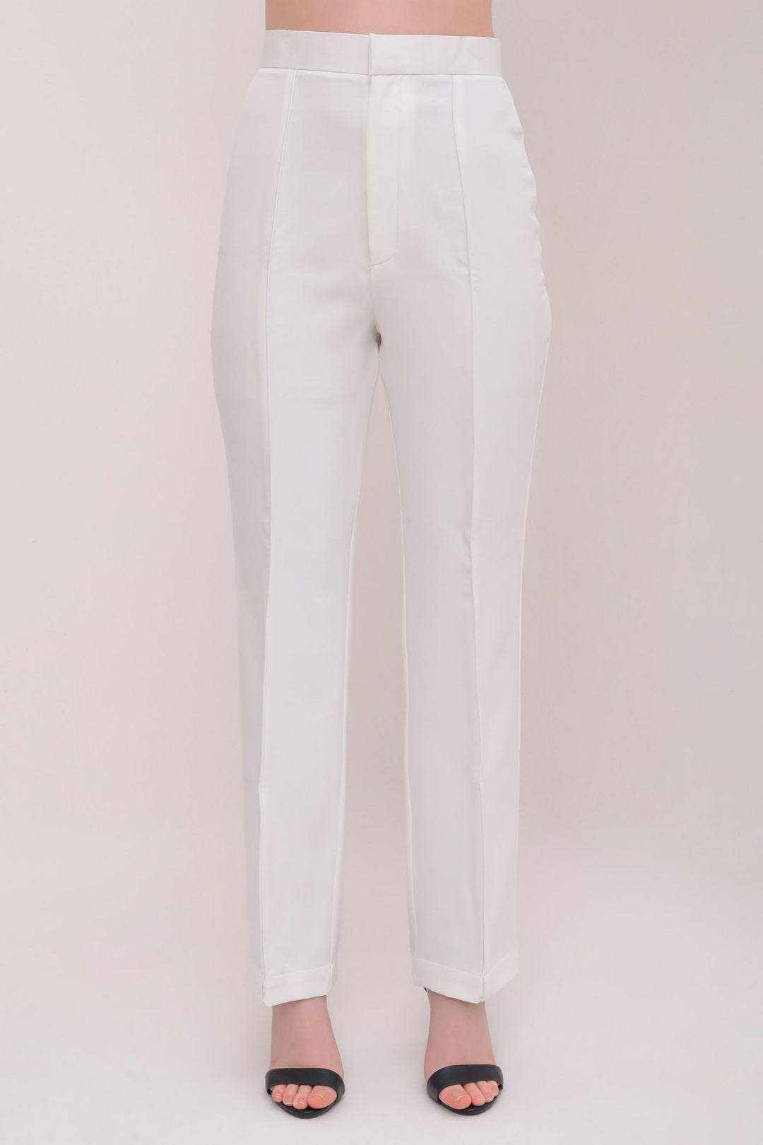 Pleated High Waist Trousers - White