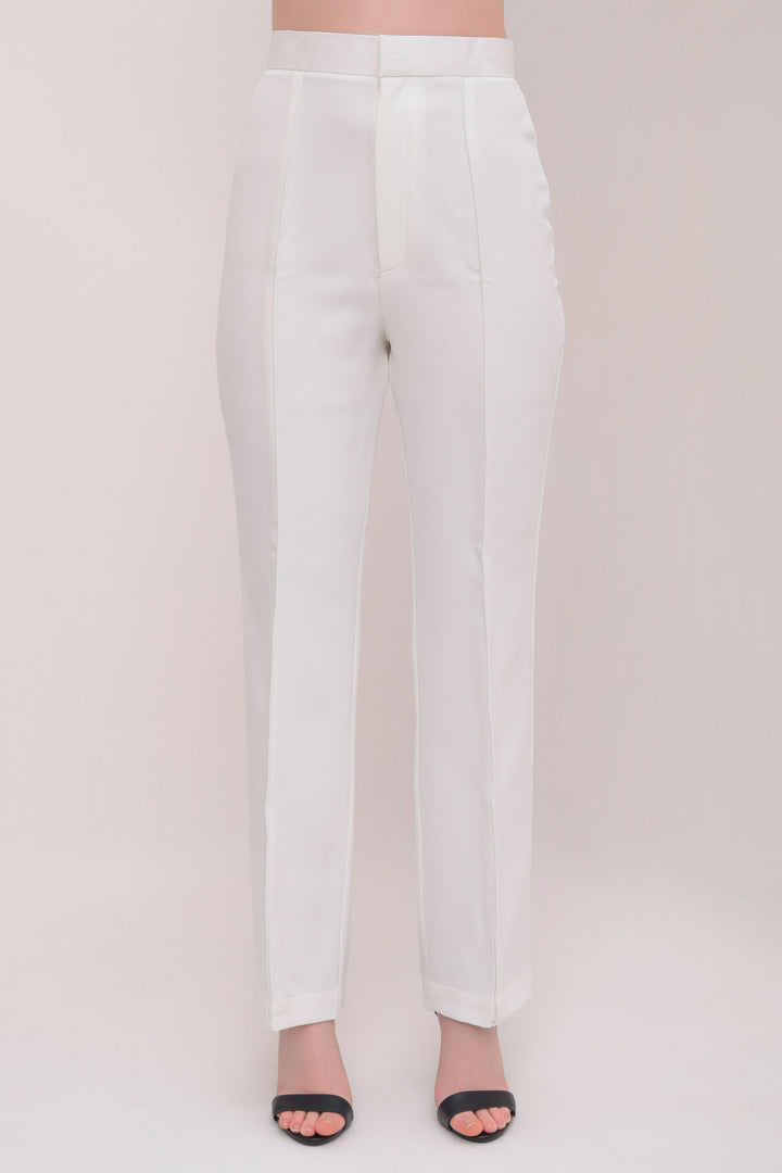 Pleated High Waist Trousers - White