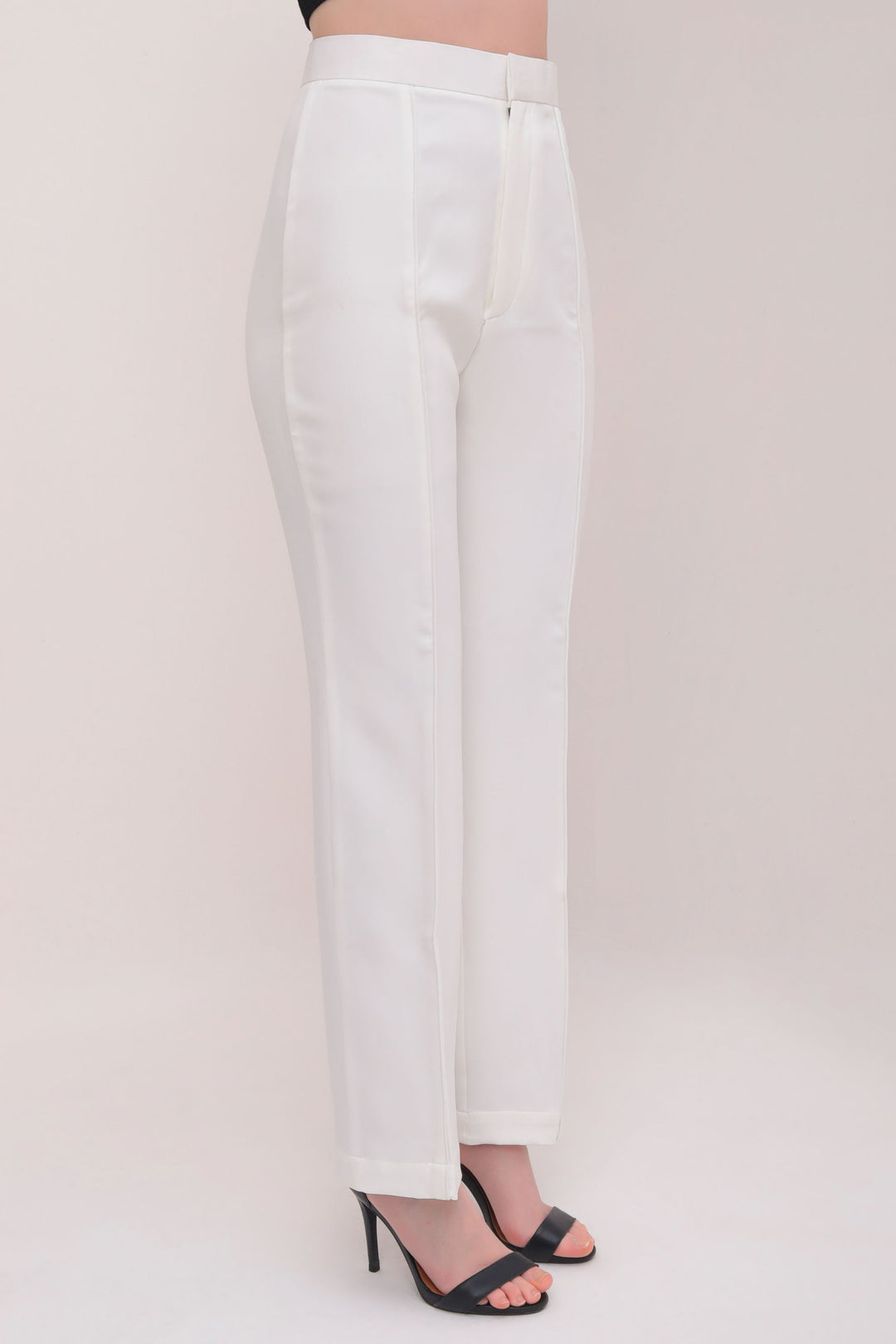 Pleated High Waist Trousers - White