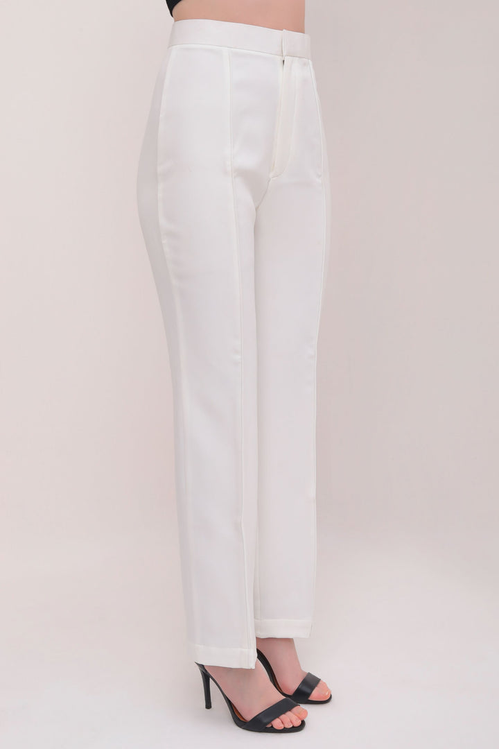 Pleated High Waist Trousers - White