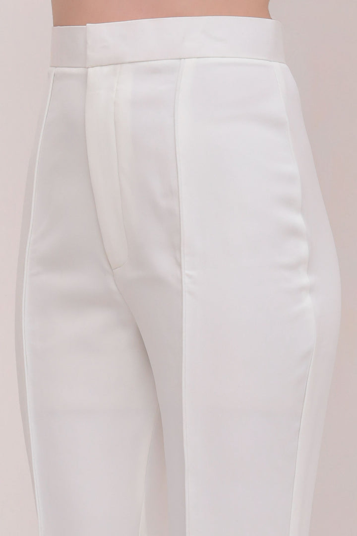 Pleated High Waist Trousers - White