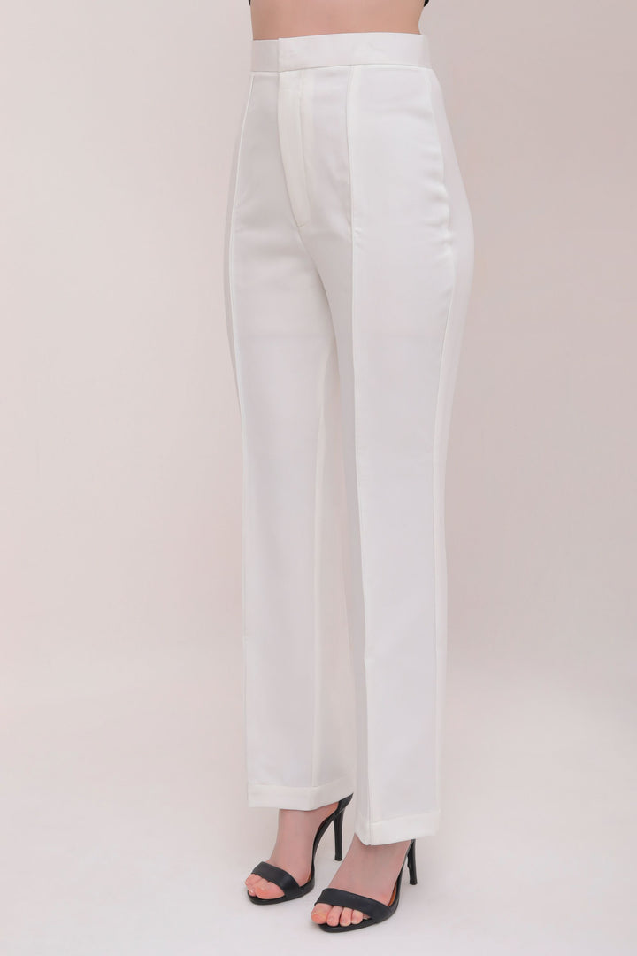 Pleated High Waist Trousers - White