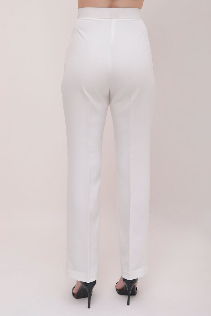 Pleated High Waist Trousers - White