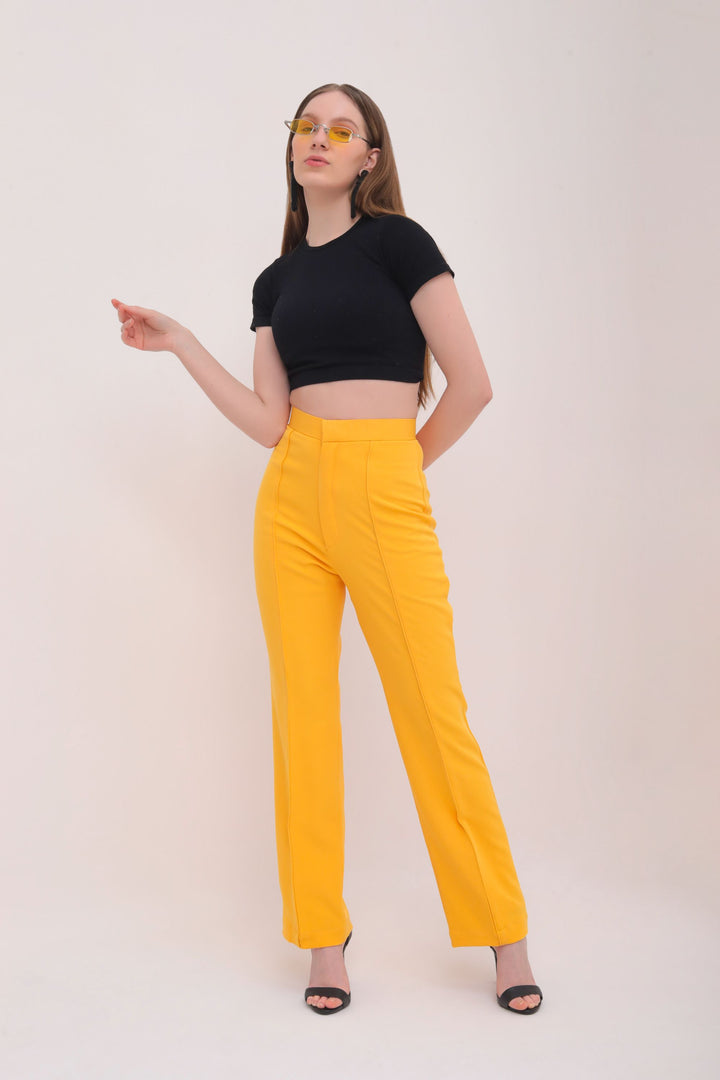 Pleated High Waist Trousers - Mustard Yellow