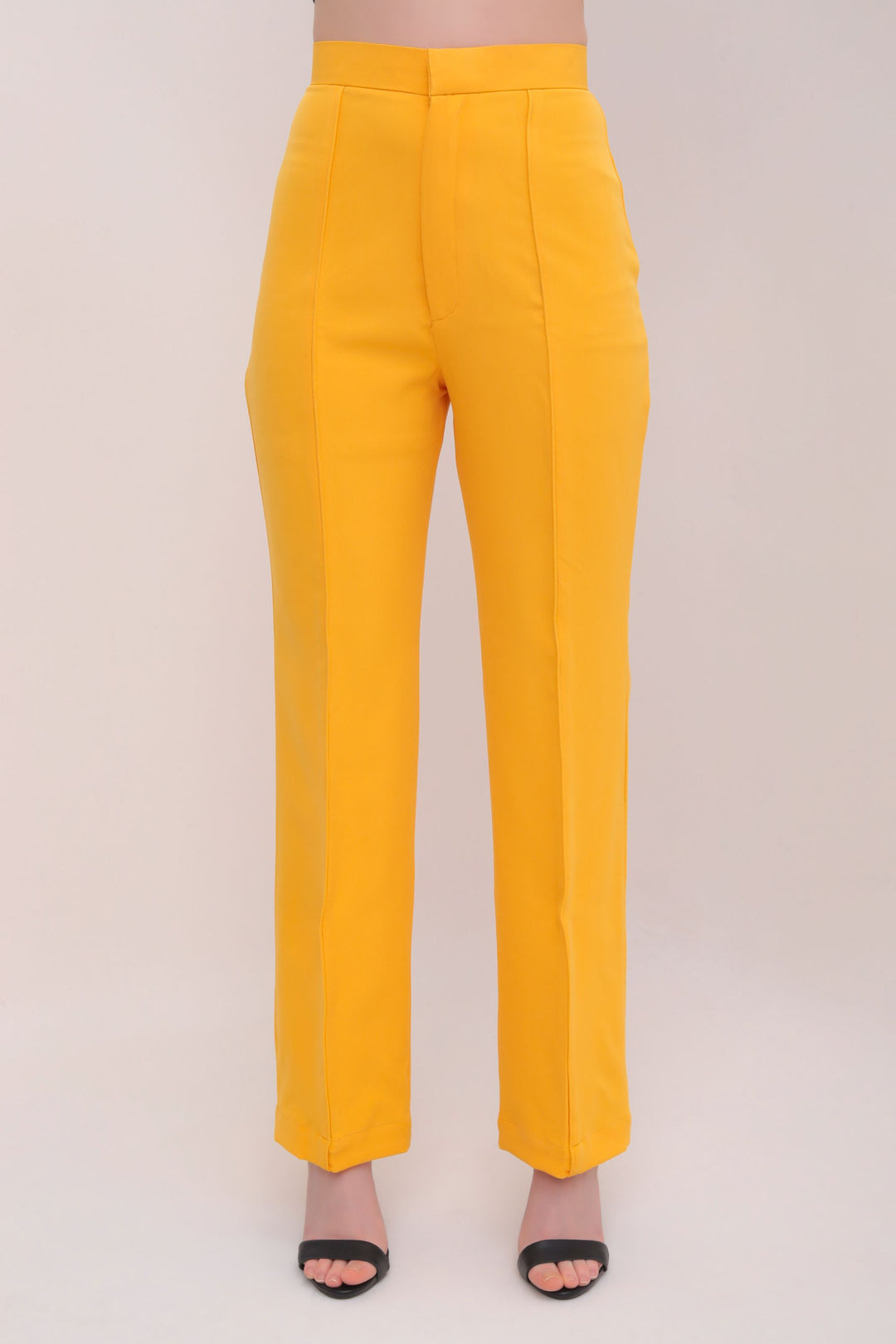 Pleated High Waist Trousers - Mustard Yellow