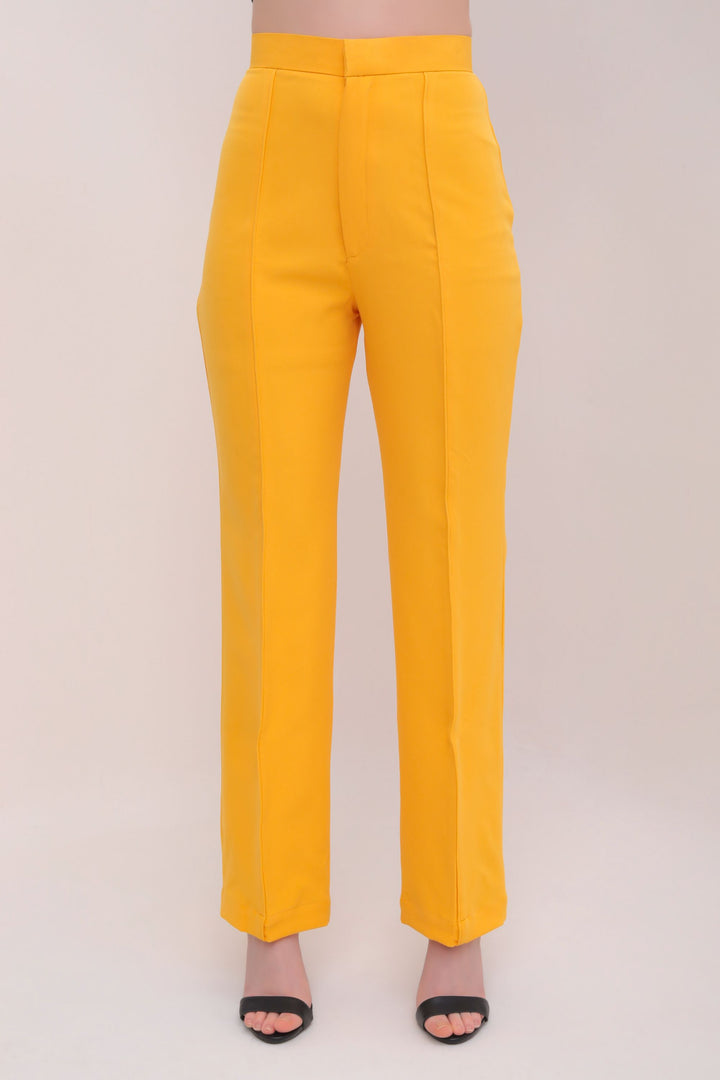 Pleated High Waist Trousers - Mustard Yellow