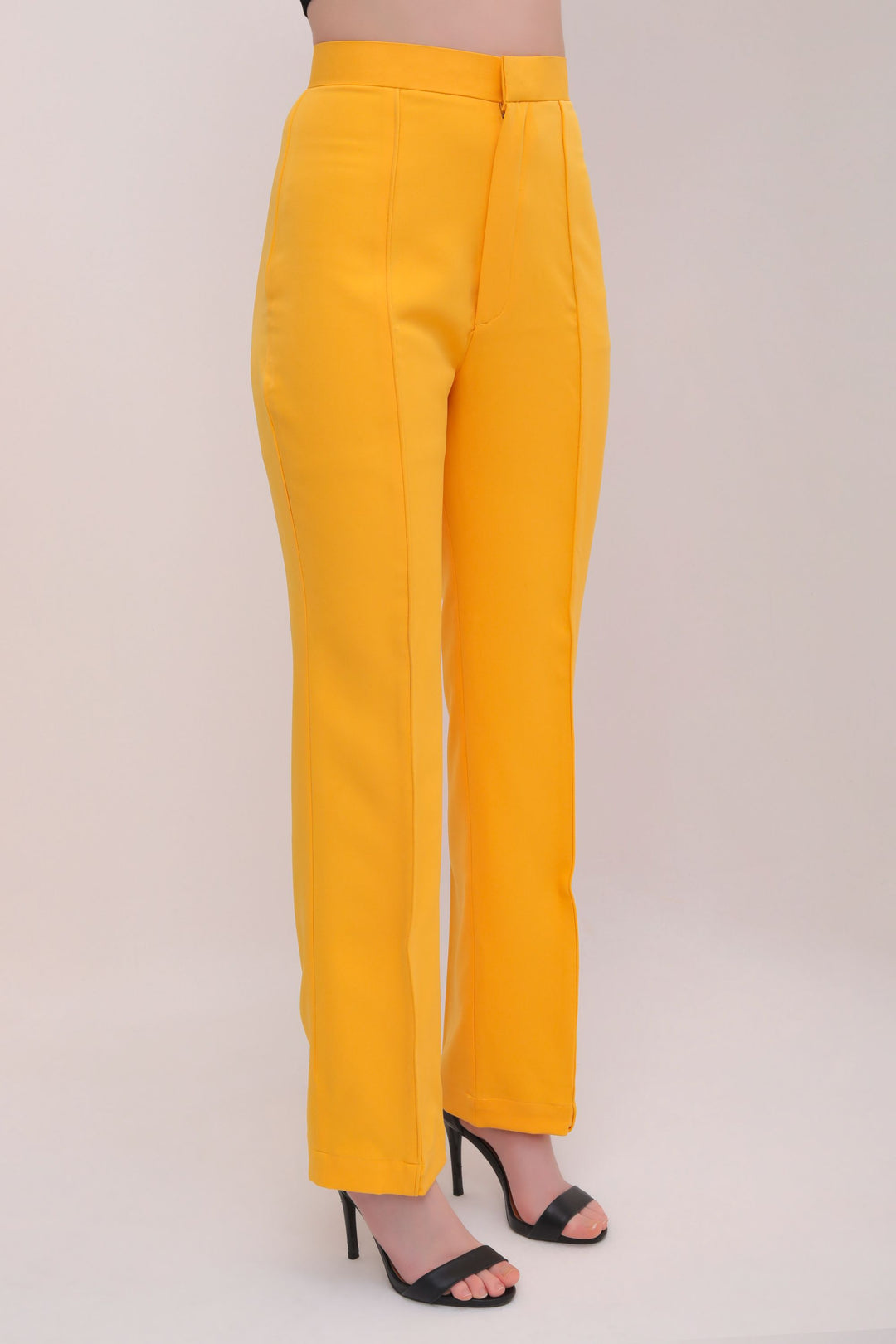 Pleated High Waist Trousers - Mustard Yellow