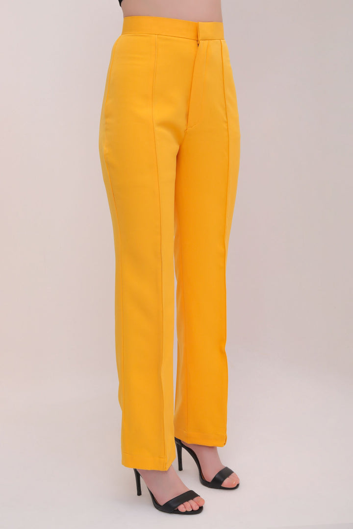Pleated High Waist Trousers - Mustard Yellow