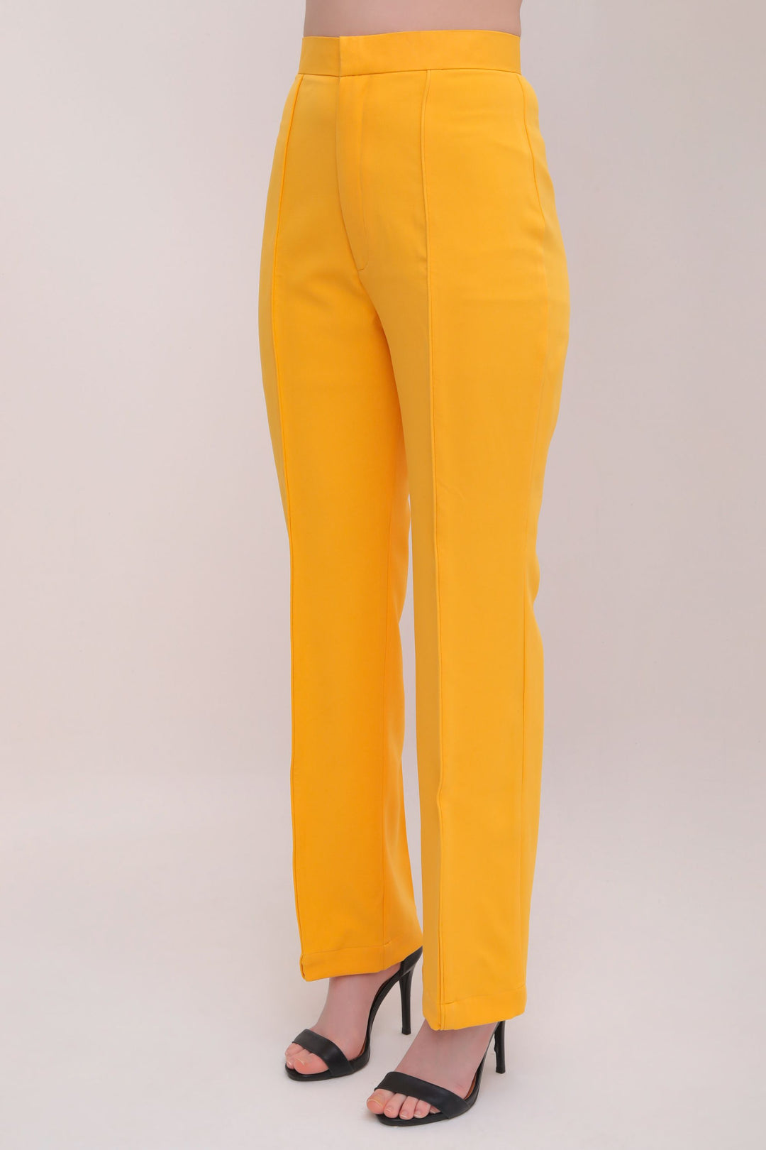 Pleated High Waist Trousers - Mustard Yellow