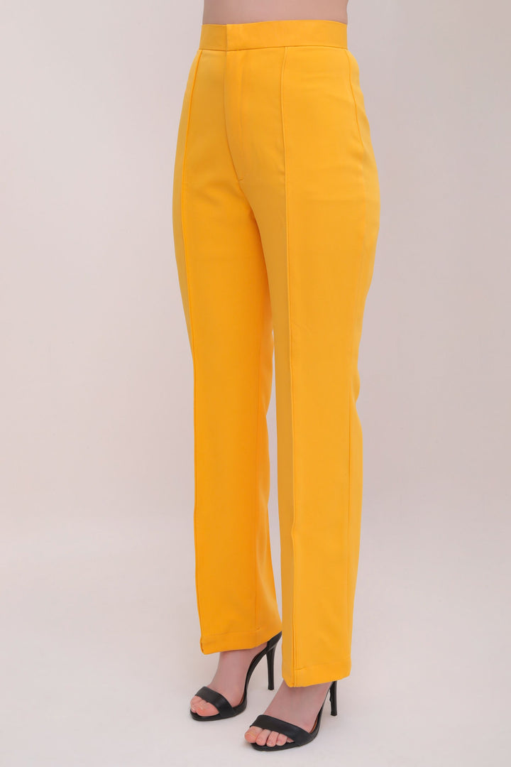 Pleated High Waist Trousers - Mustard Yellow