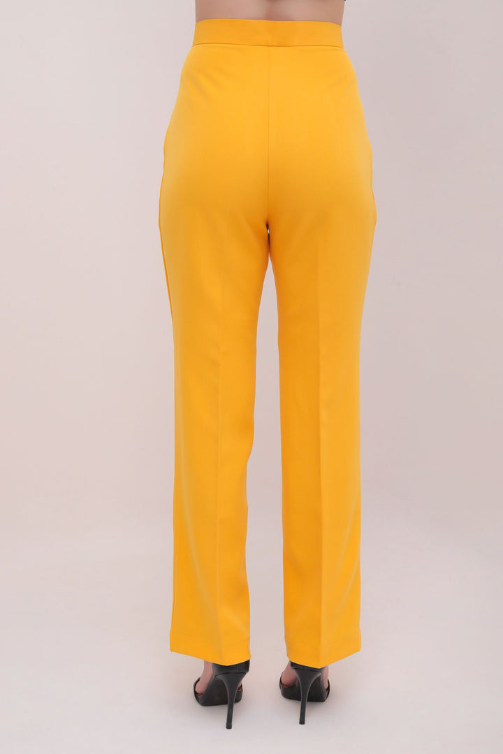 Pleated High Waist Trousers - Mustard Yellow