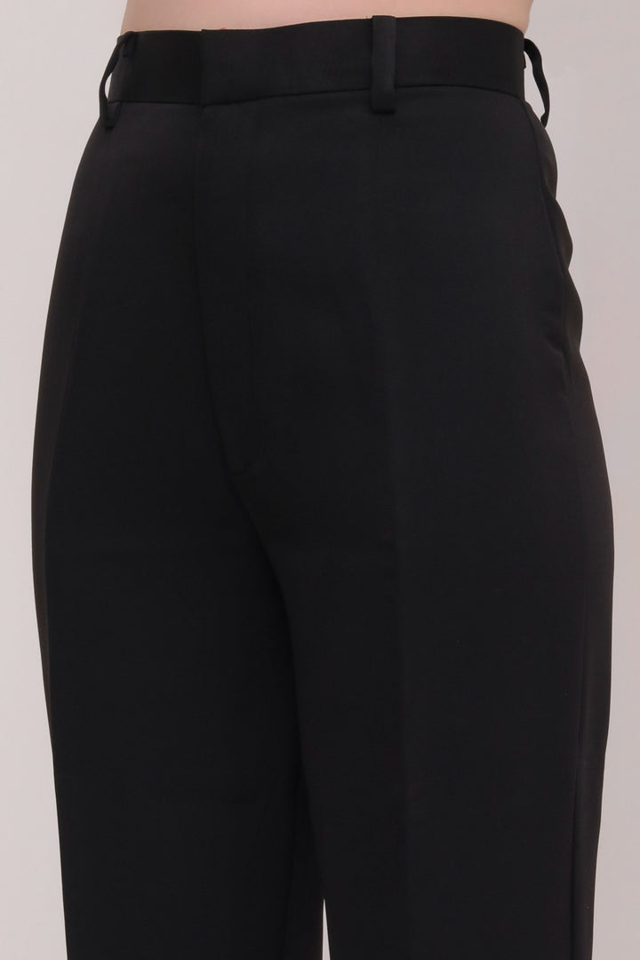 Cropped Front Slit High Rise Trousers - Black