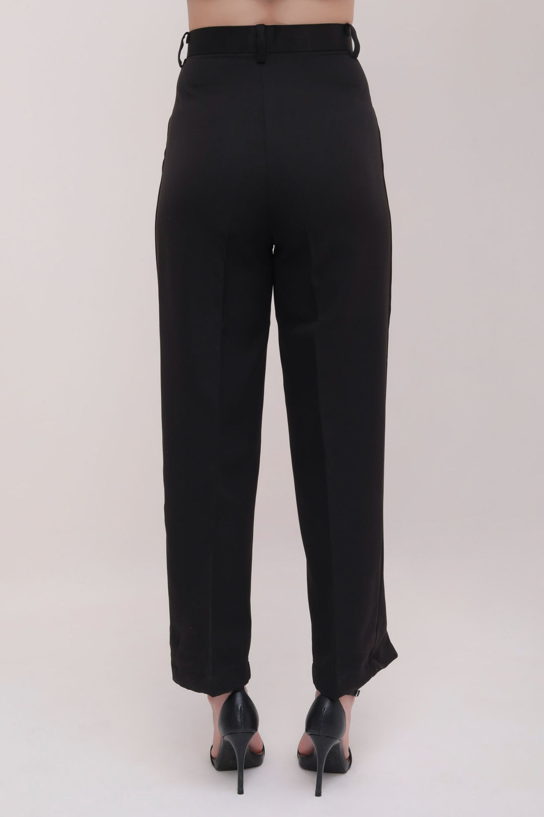 Cropped Front Slit High Rise Trousers - Black