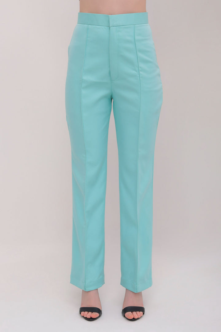 Pleated High Waist Trousers - Turquoise Blue