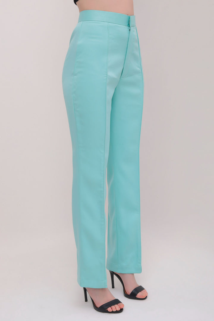 Pleated High Waist Trousers - Turquoise Blue