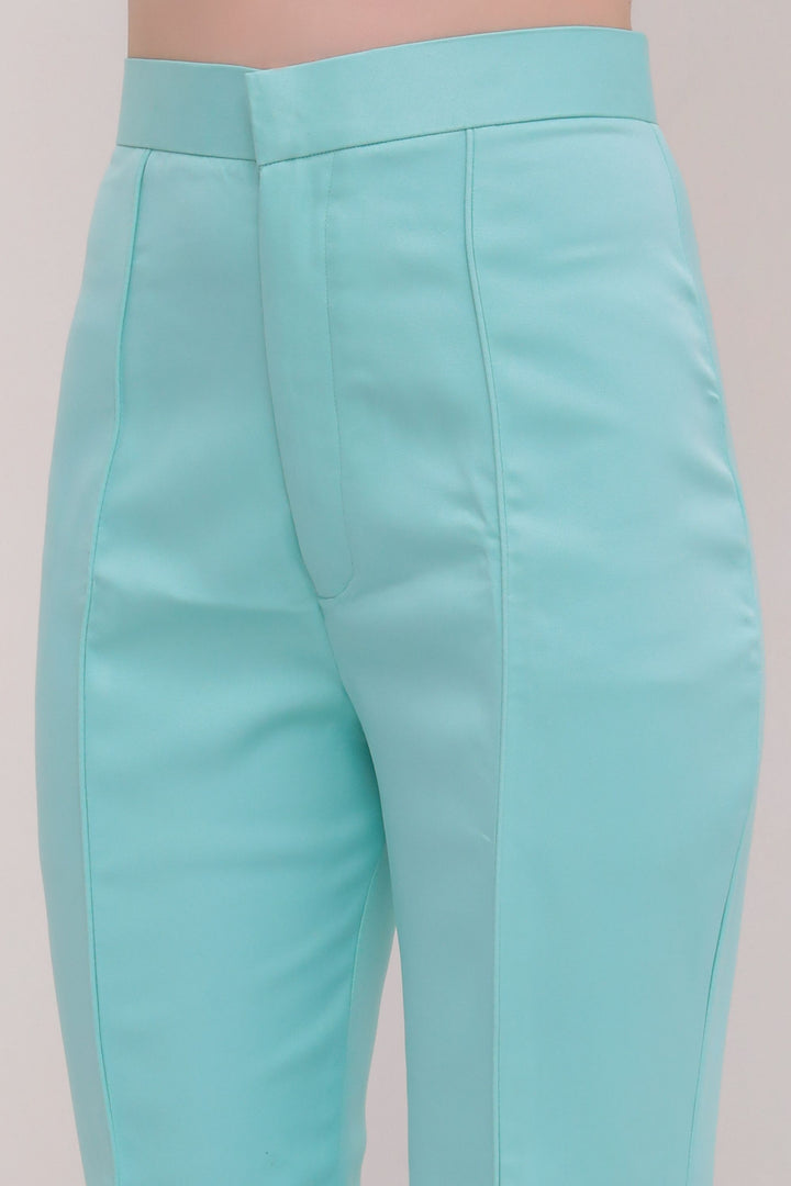 Pleated High Waist Trousers - Turquoise Blue