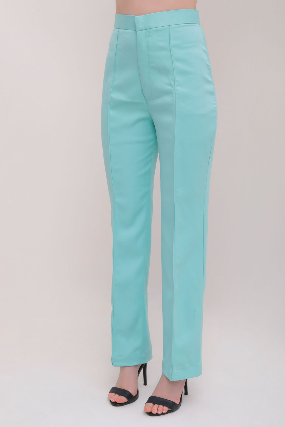 Pleated High Waist Trousers - Turquoise Blue