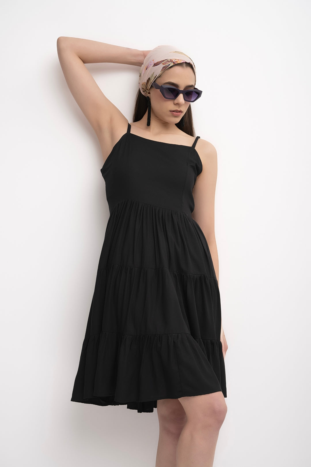 Solid A-line Tiered Dress