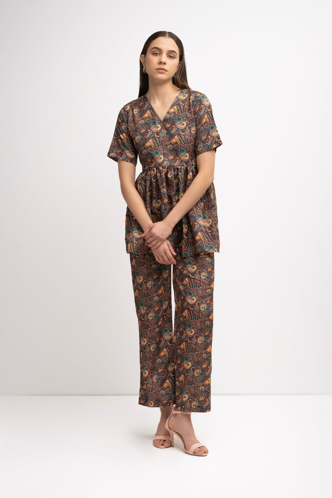 Brown Pleated Co-Ord Set