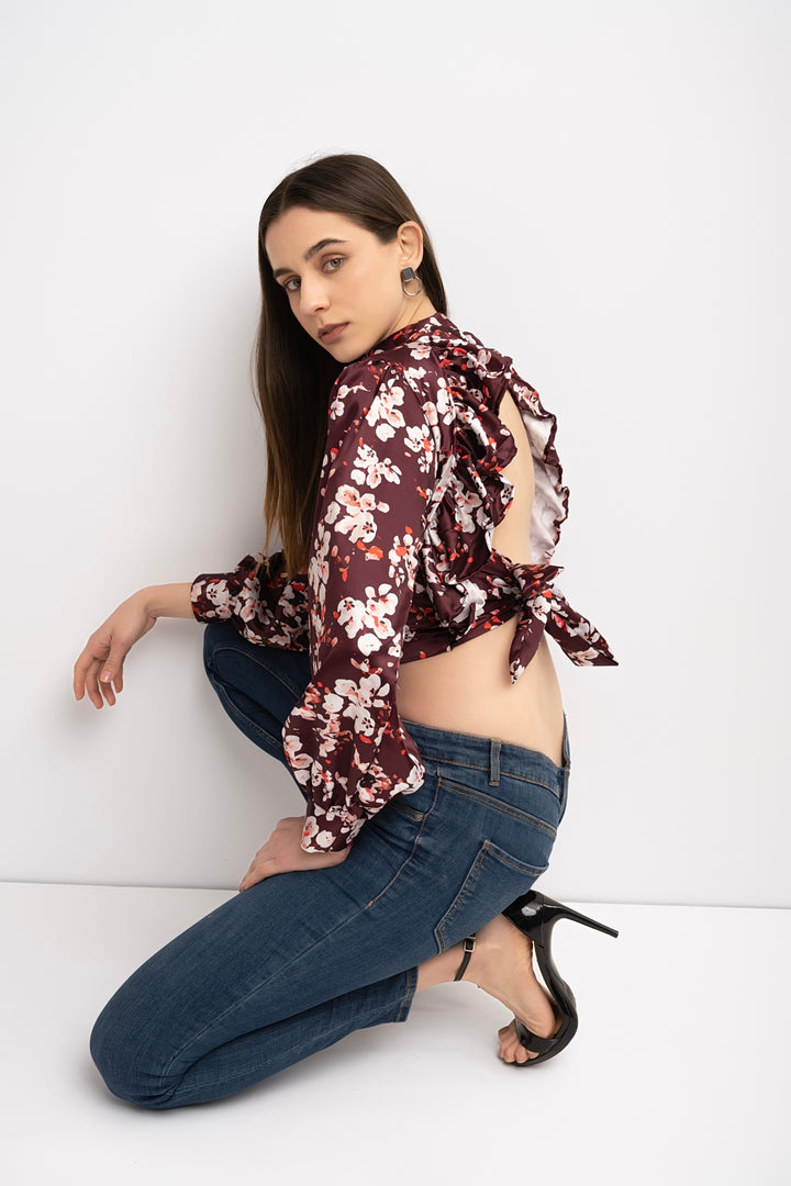 Satin Backless Frill Top