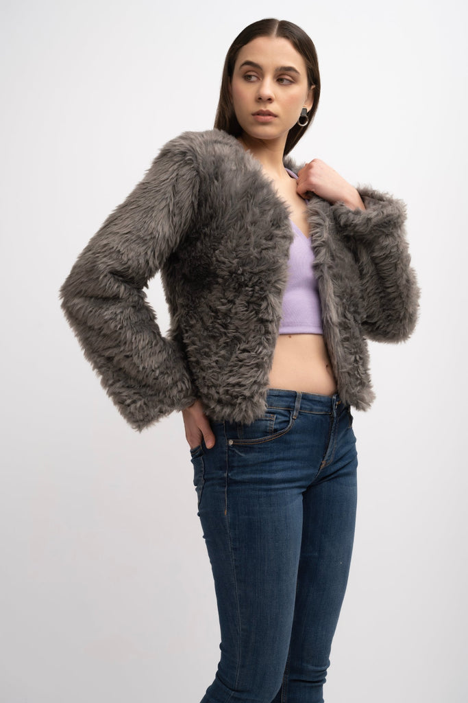 Grey Sleeveless Fur Jacket Faux Fur Coat Stylish Women s Jacket Zykaz