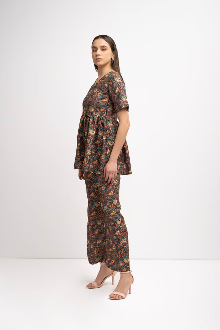 Brown Pleated Co-Ord Set