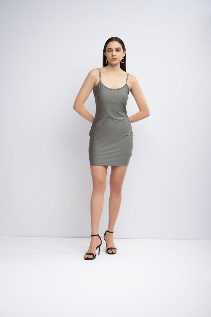 Body-Con Strap Short Dress - Stone Gray