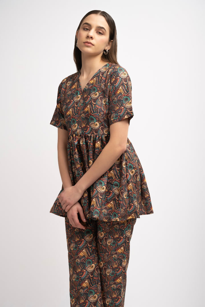 Brown Pleated Co-Ord Set