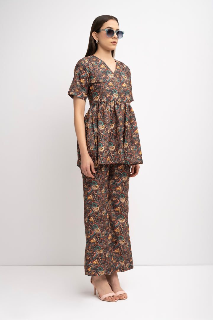 Brown Pleated Co-Ord Set