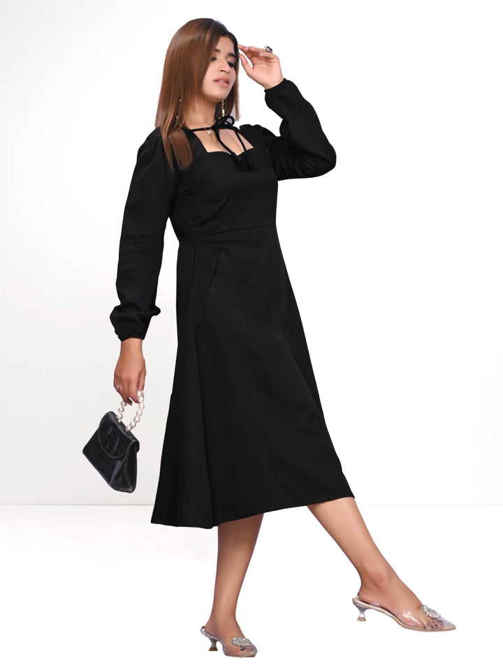 Black One Piece Calf Length Dress