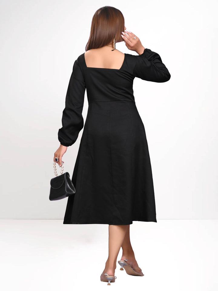 Black One Piece Calf Length Dress
