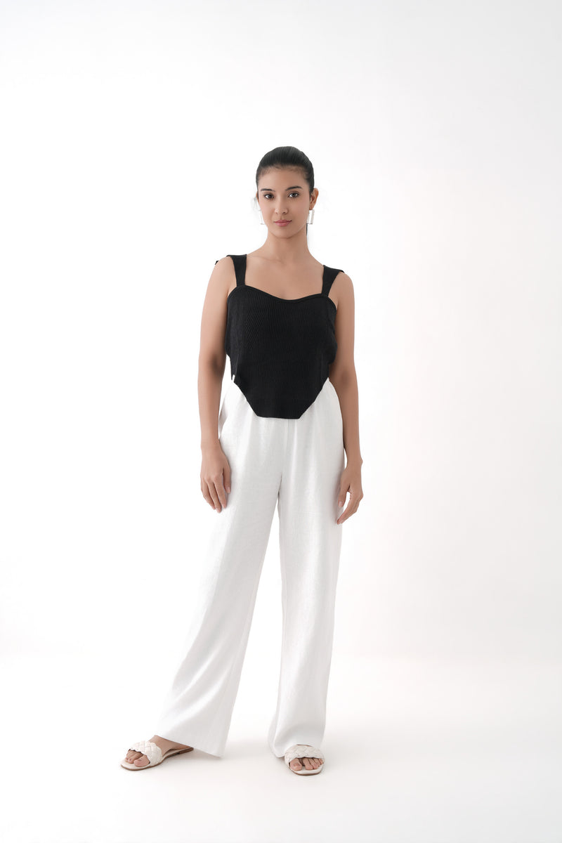 black wide strap ribbed knit corset top