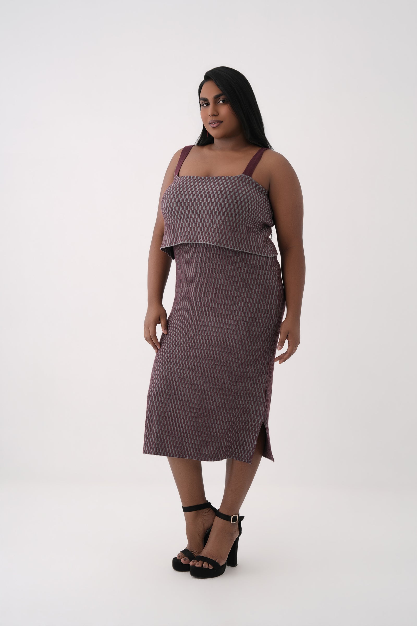 Layered Honey Comb Knitted Midi Dress