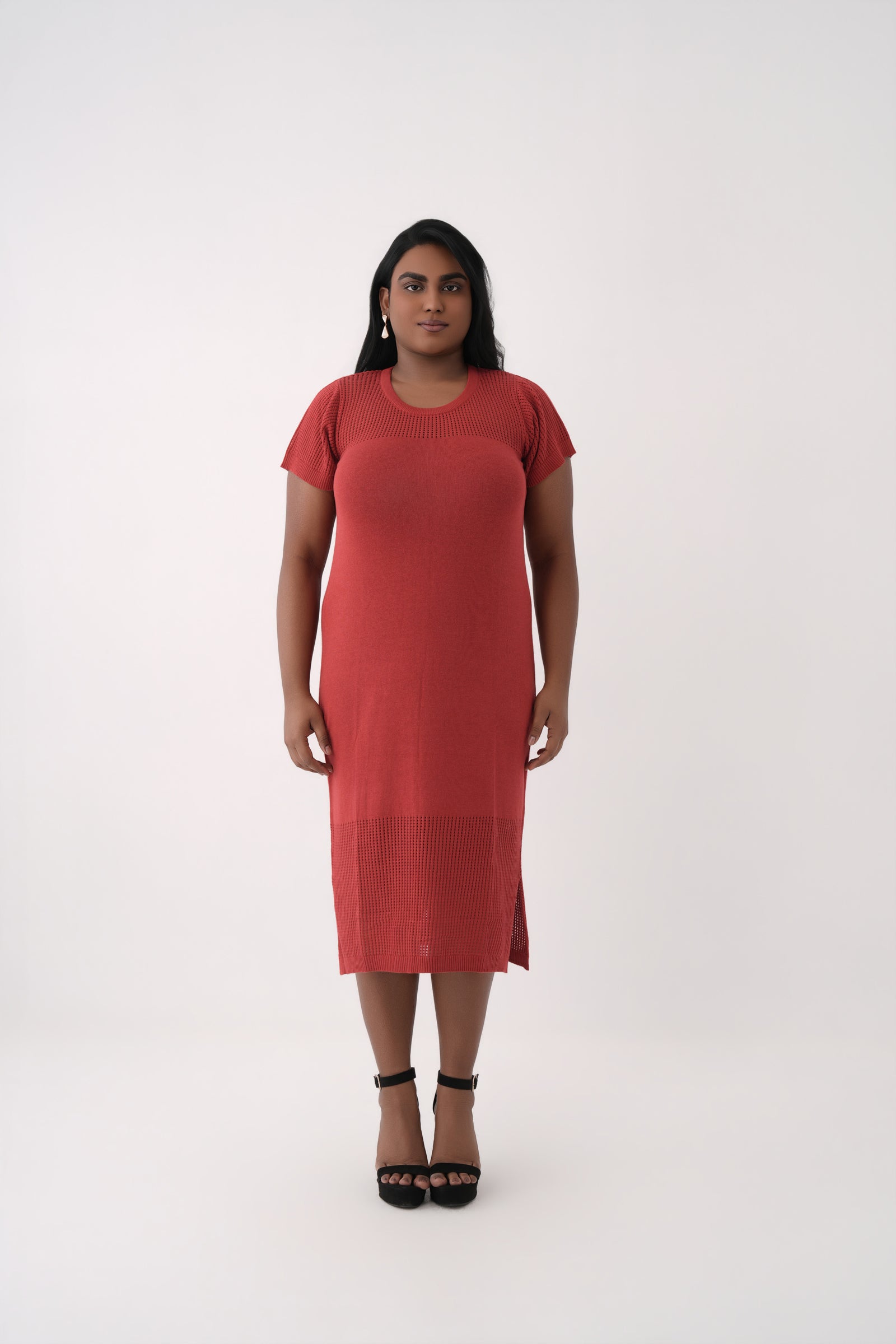 Panelled Knit Mesh Dress