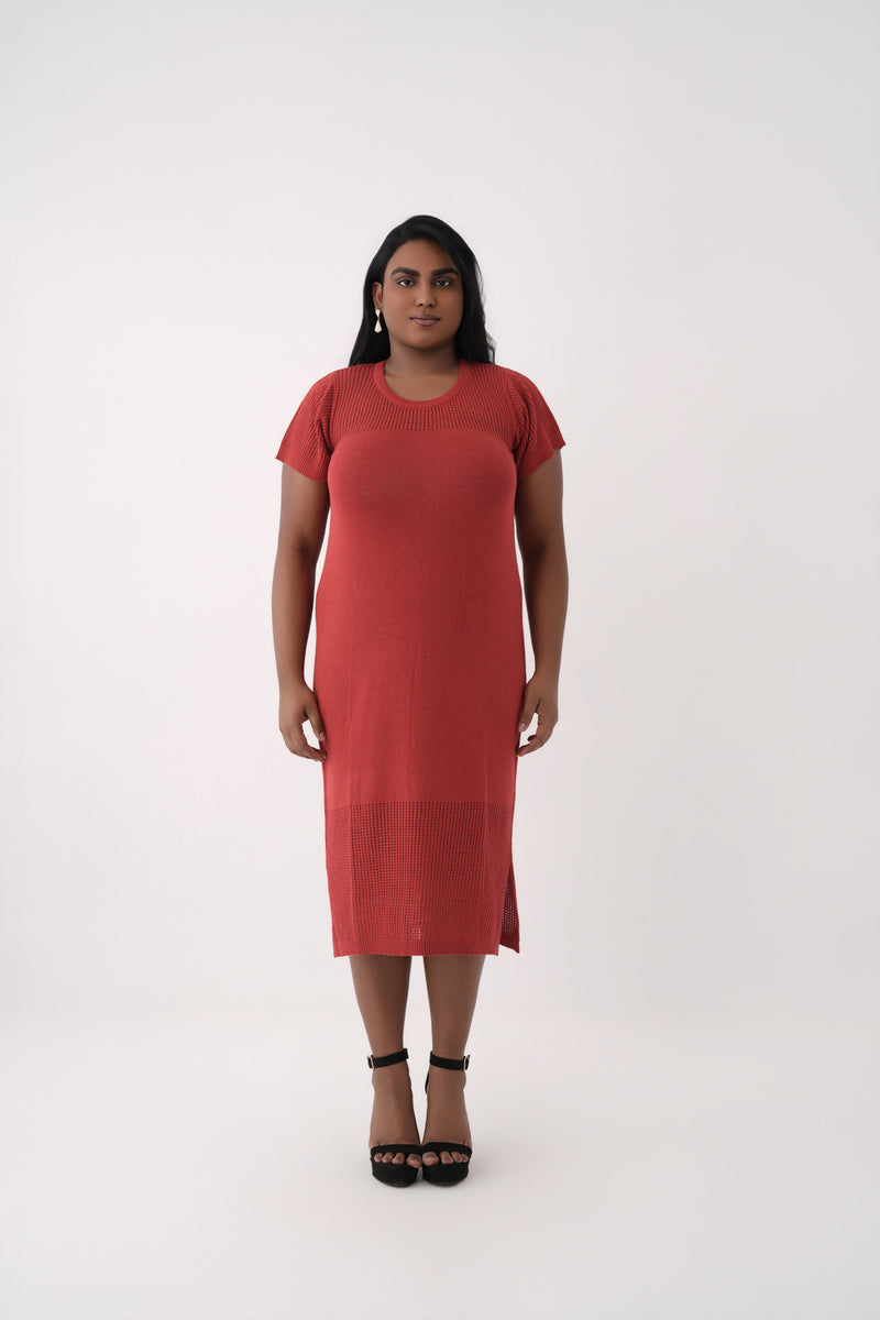 Panelled Knit Mesh Dress