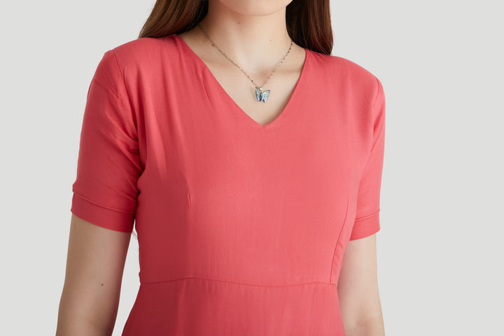 Embroidered Bodycon Dress Coral Pink