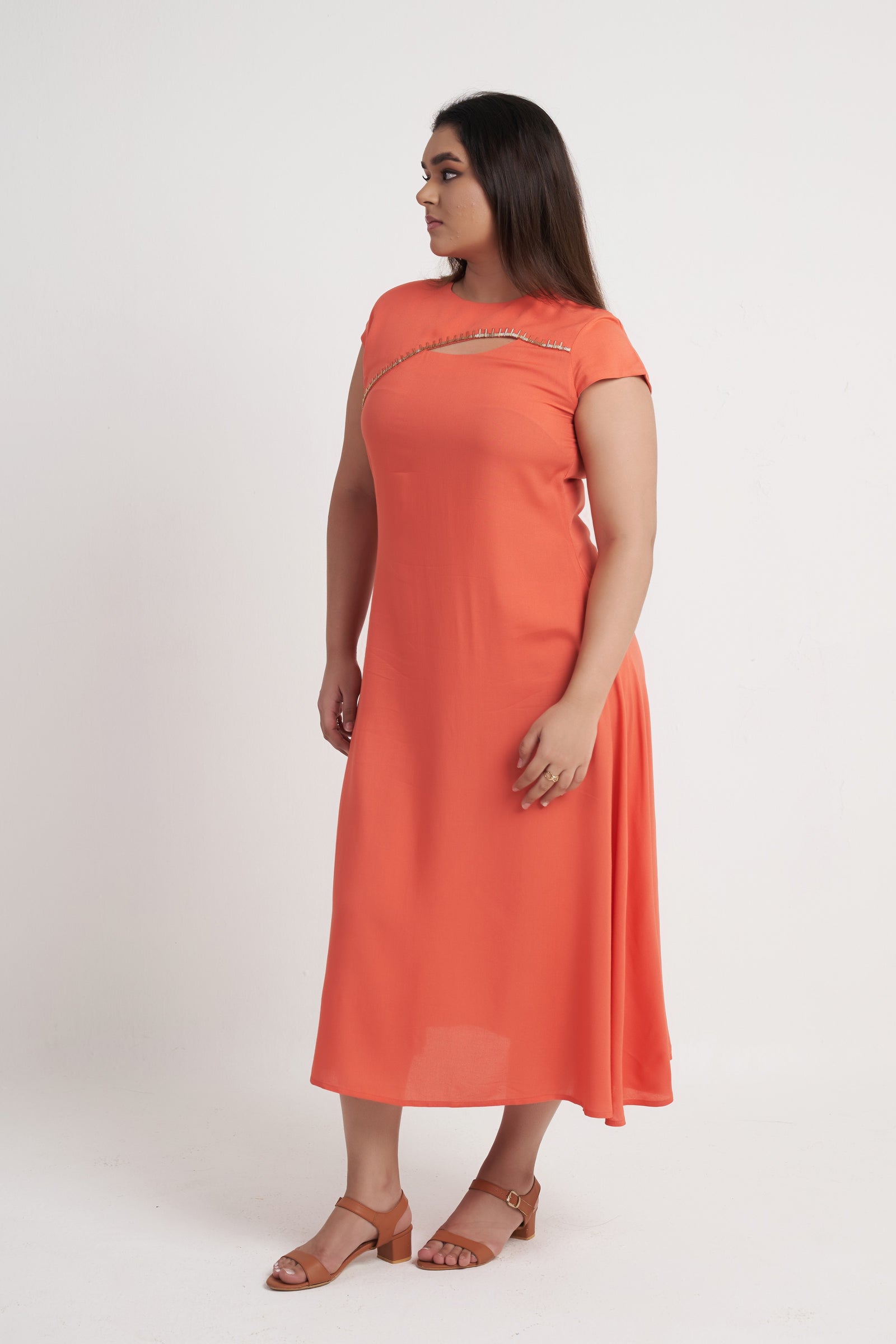 Women Corel Pink Asymmetric Panel Modal Maxi Dress side view