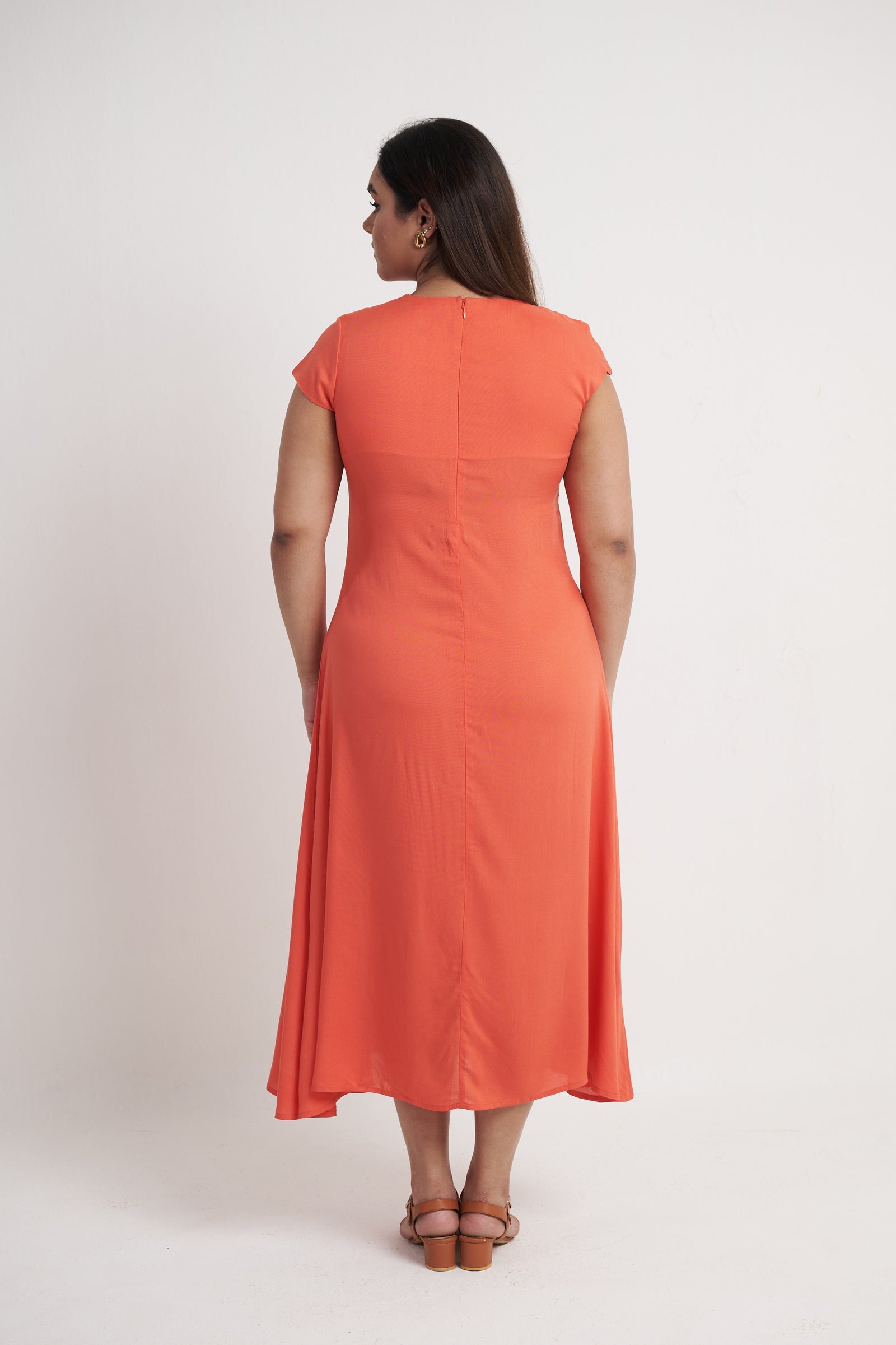 Women Corel Pink Asymmetric Panel Modal Maxi Dress back view