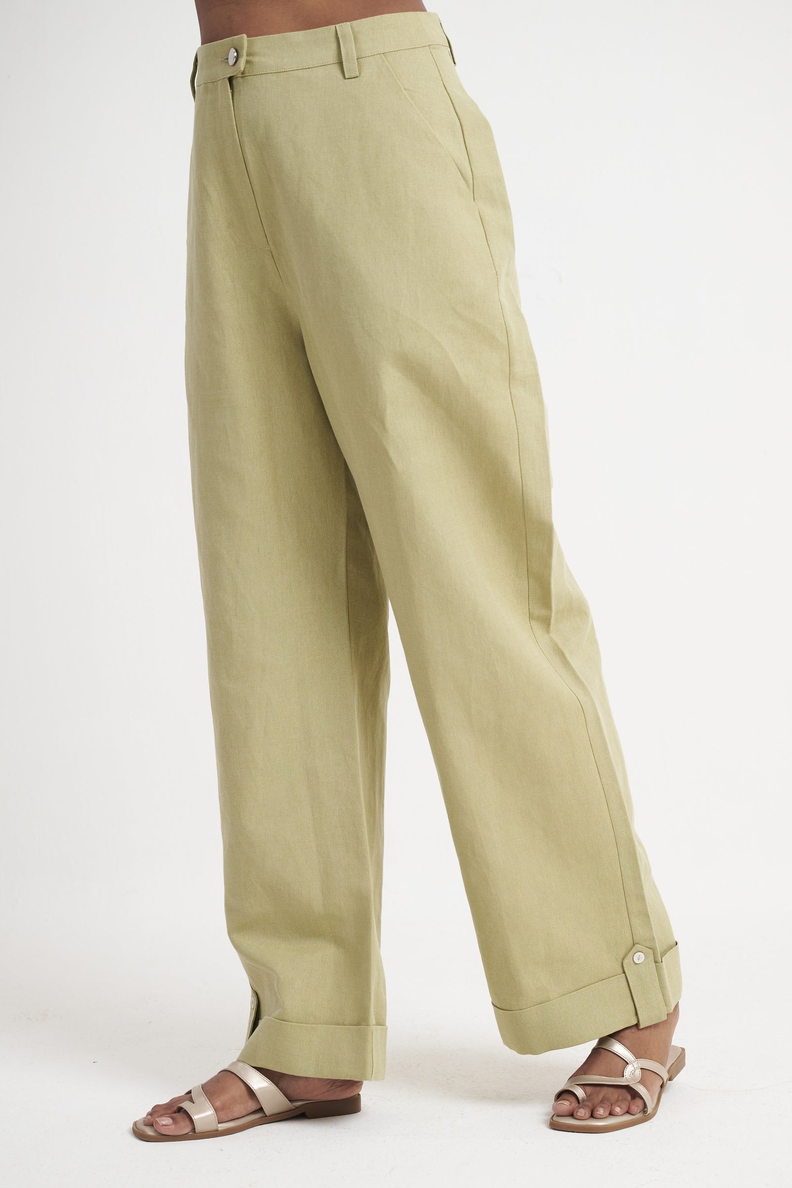 Cuff detail tailored trouser for women in sage green