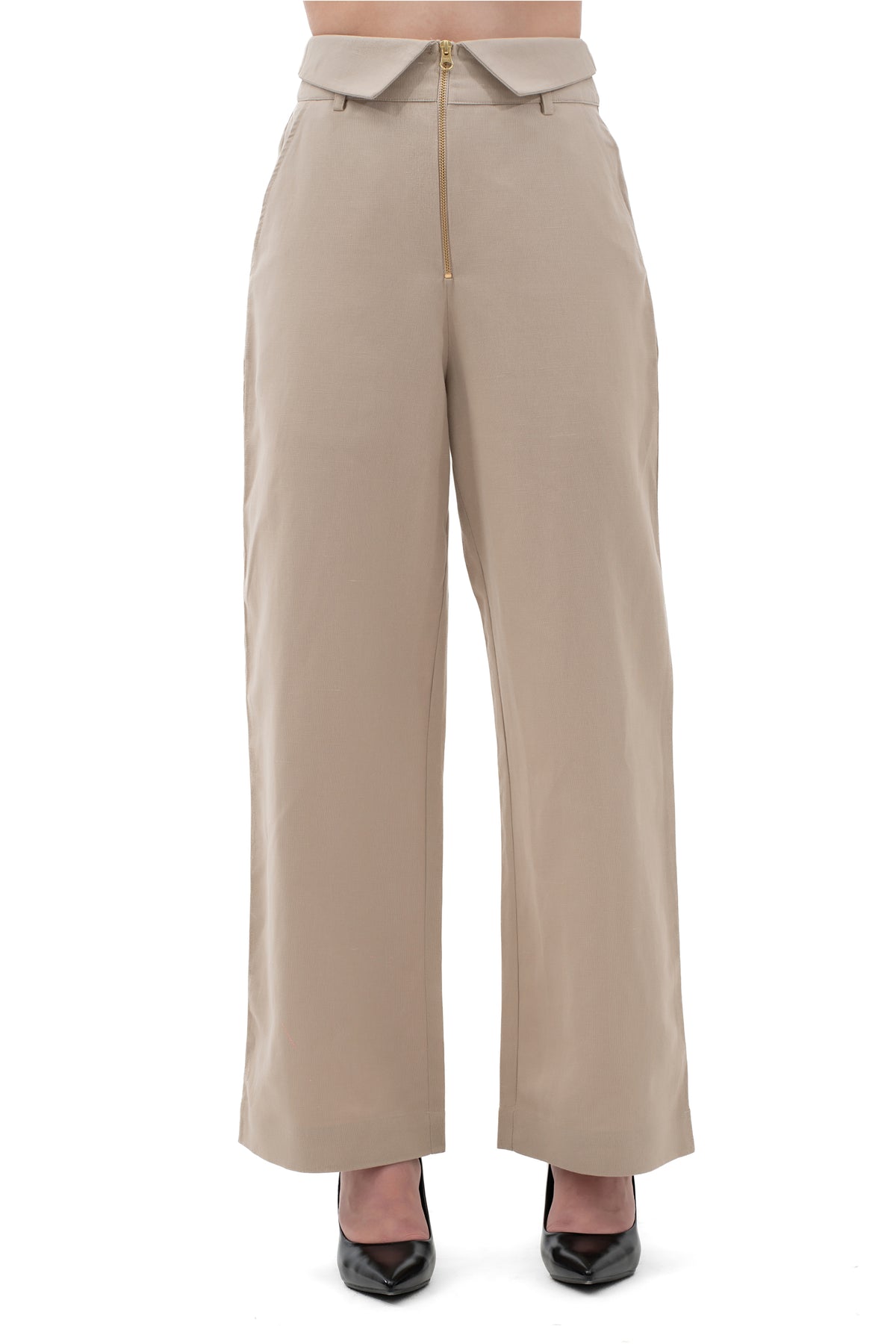 Zykaz Collared Waist Trouser in White Onyx