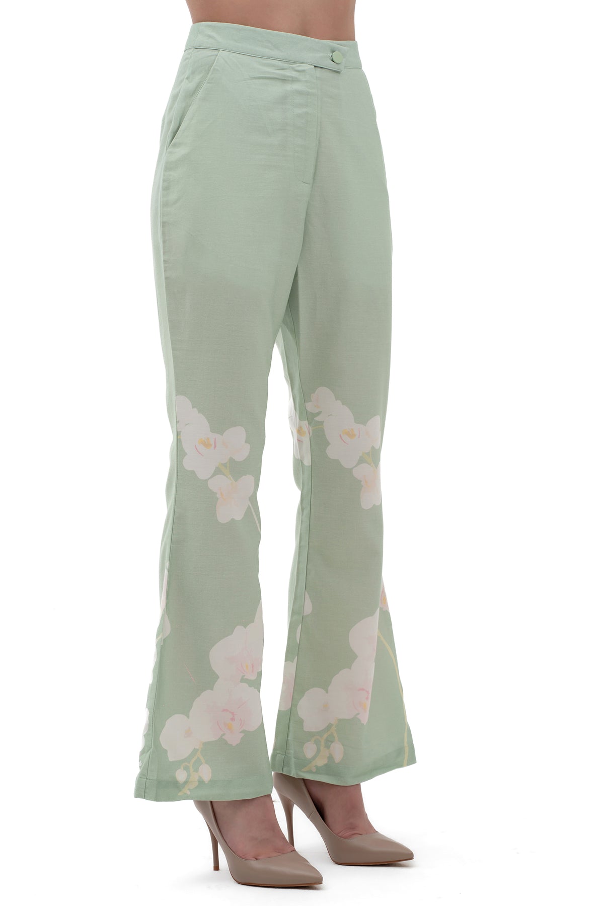 Zykaz Tailored Bootcut Trousers in Tender Green