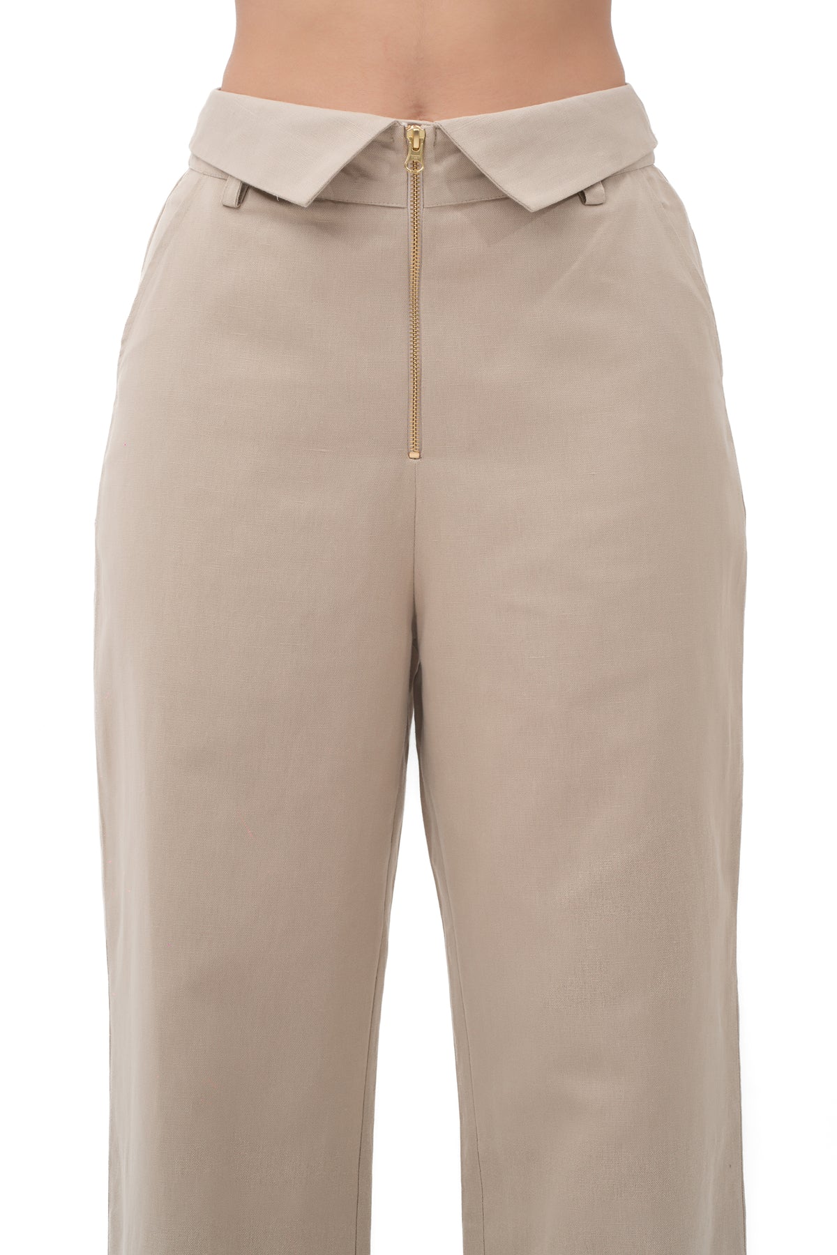 Zykaz Collared Waist Trouser in White Onyx
